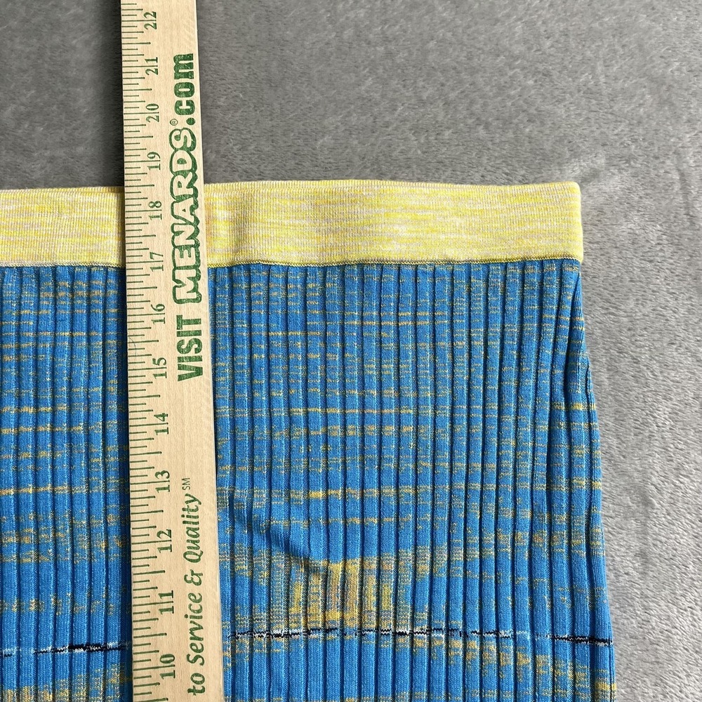 STAUD Skirt Womens L Blue Yellow Striped Pleated Knit Elastic Waist Knee Length - Picture 5 of 7
